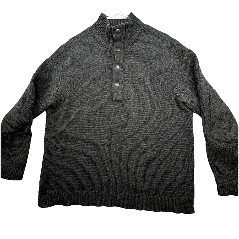 Banana Republic Henley Sweater Mens Large Lambswool Cashmere Gray Preppy Classic